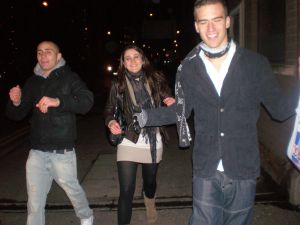 Sergio, Constance, Pedro running on the street